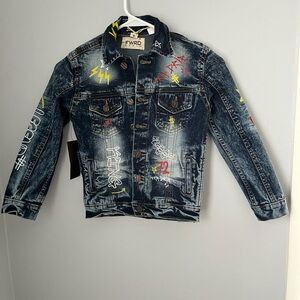 Blue Jean Jacket‎ with Distressed Look and Colorful Embellishments